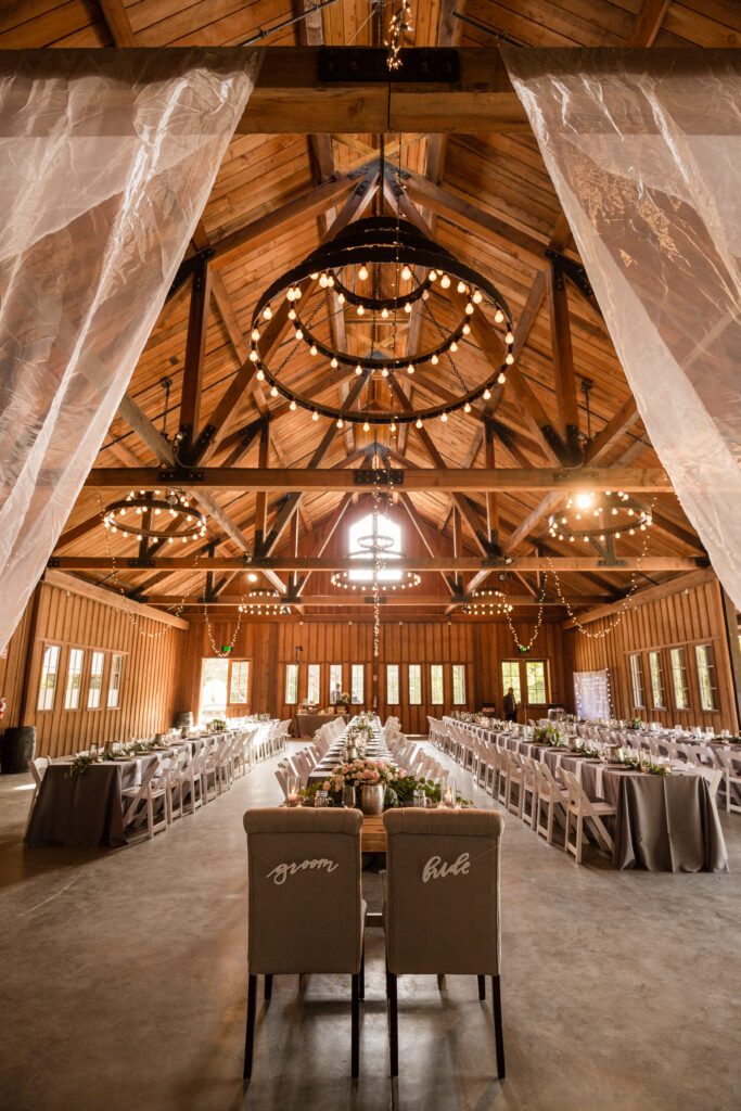 reception venue set up in rustic bard